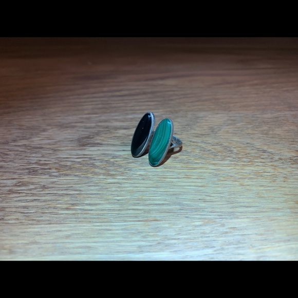Sterling silver, malachite, obsidian ring - Picture 11 of 11